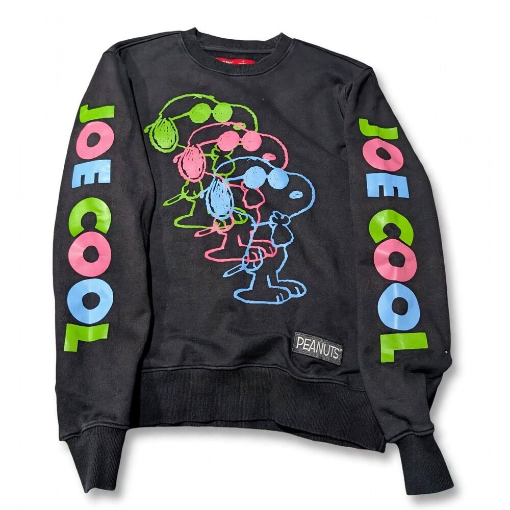 Peanuts Snoopy Joe Cool Sweatshirt Black Neon Spellout Crewneck Pullover Mens S